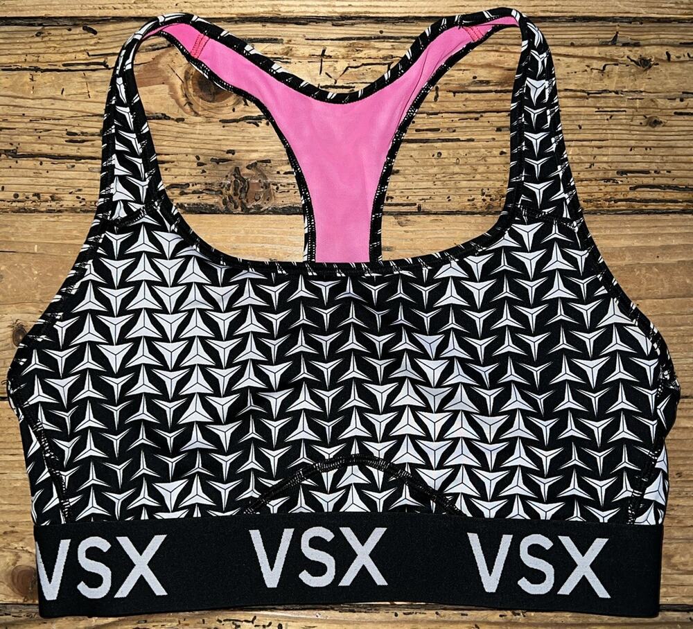 VSX Victoria Secret Women’s Size M Blk/White Geometric Racerback *Not Padded
